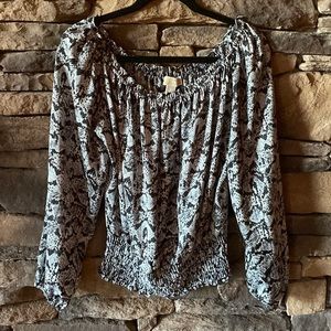 Michael Kors black white and gray flowy long sleeve blouse size Med